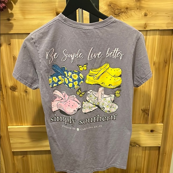 Simply Southern Short Sleeve Tee - Lavender with Shoe and Butterfly Design - Picture 1 of 7
